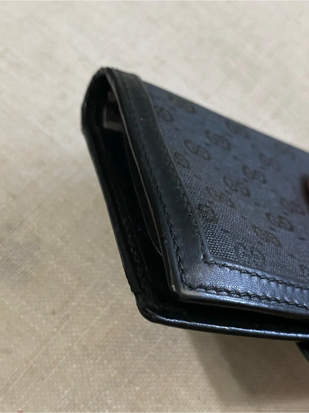 Vintage Gucci Trifold Wallet Card Holder Micro GG Black